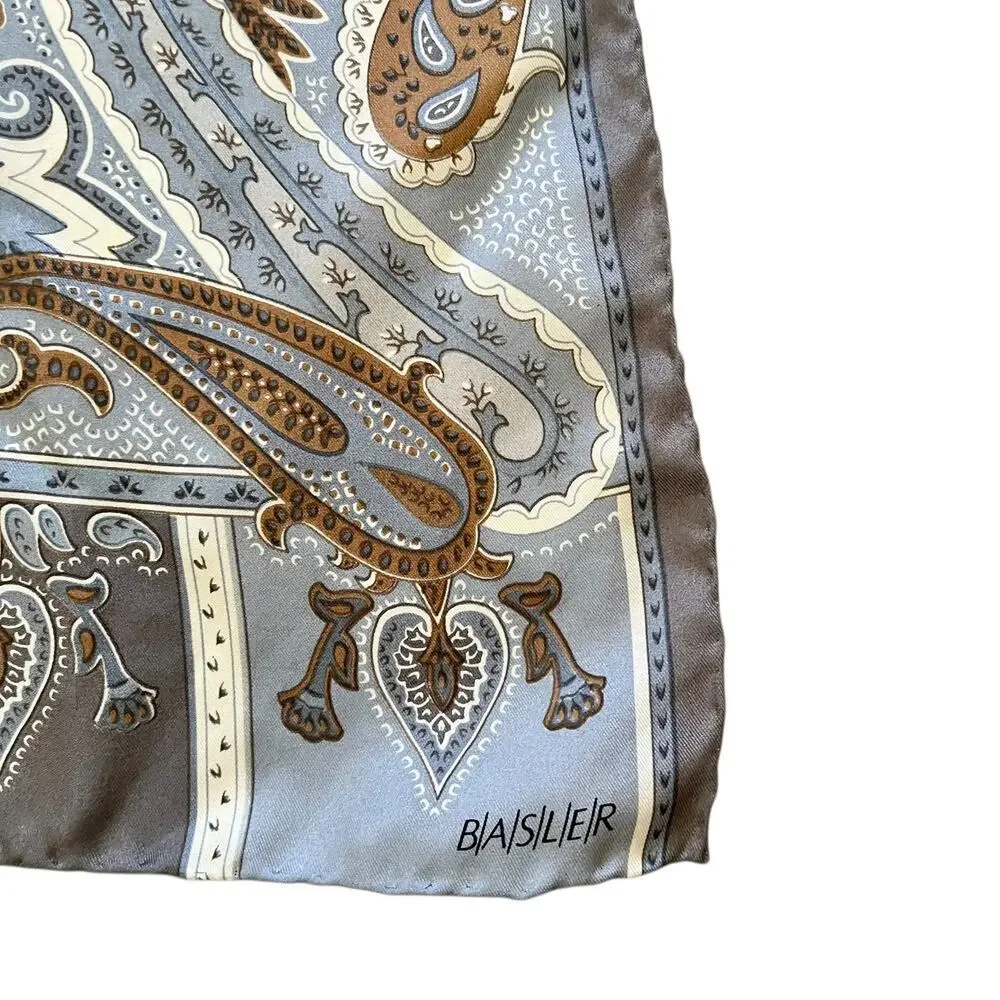 Vintage Basler Paisley Blue Print Long Silk Twill Scarf